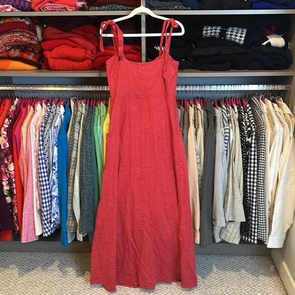 Honorine red 100% linen tie strap button front maxi dress size XS - Picture 3 of 3